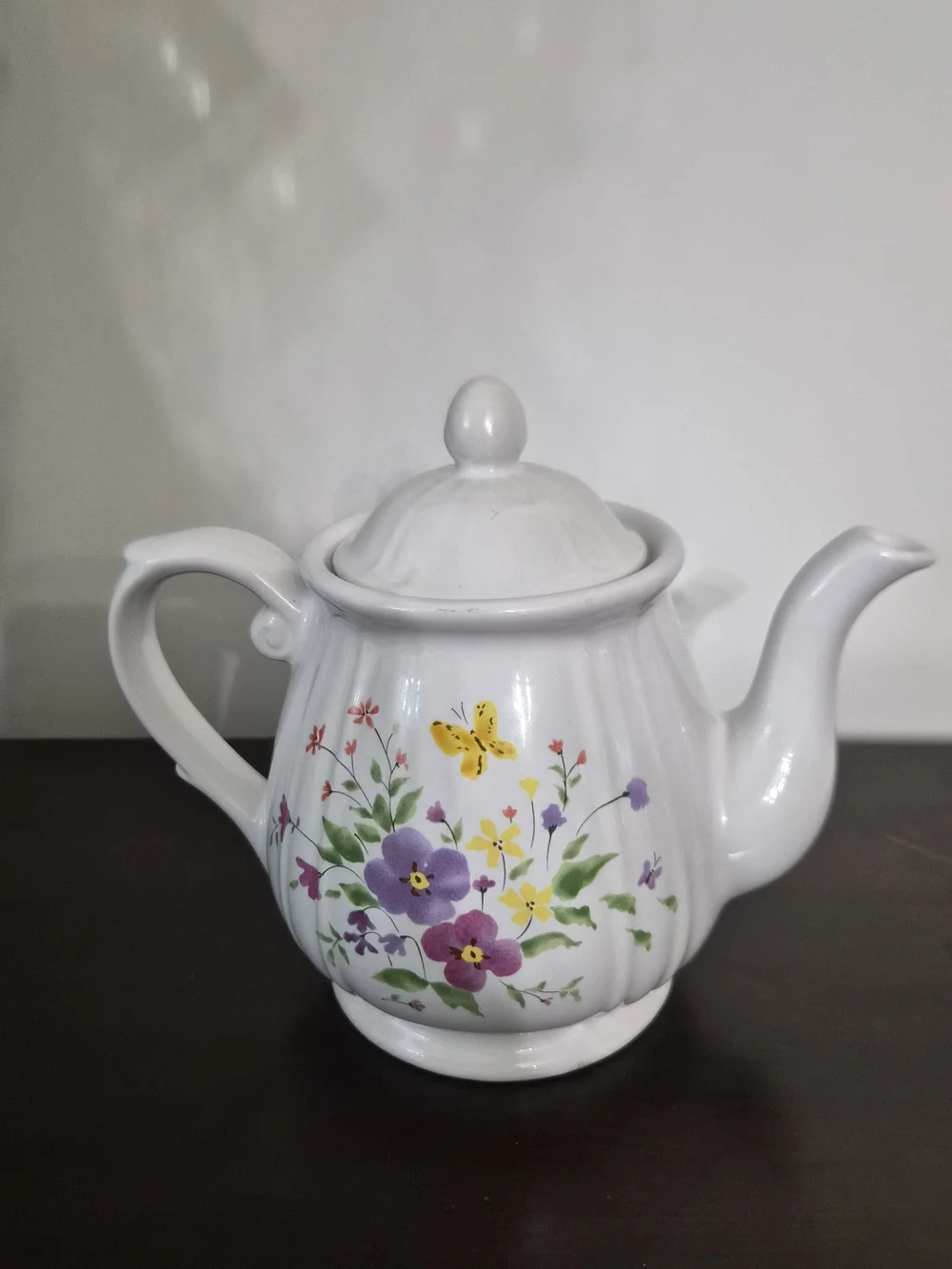 vintage teapot, floral teapot, ceramic teapot, butterfly, cottagecore, farmhouse